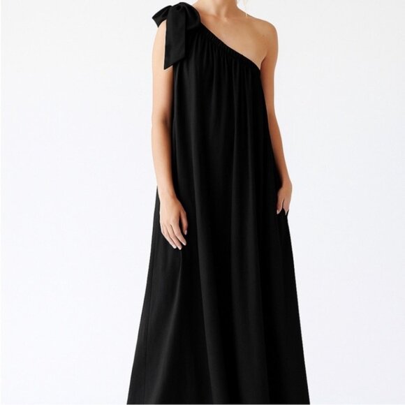 FREE PEOPLE SOA ASYMMETRIC LONG OCCASION DRESS WITH A BOW AND POCKETS - Picture 8 of 8
